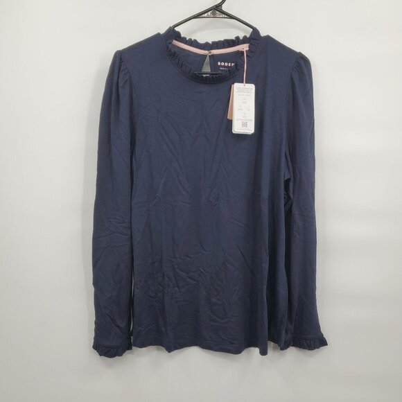 Boden Supersoft Frill Detail Top Women Size 16 / 18 NWT Long Sleeve Blouse Navy - Picture 3 of 15